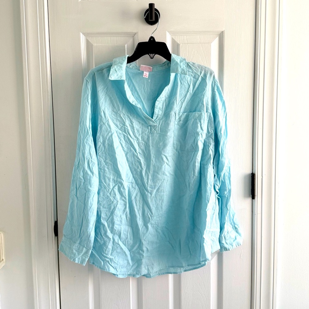 Isabel Maternity by Ingrid & Isabel Light Blue Long Sleeve Side Button Shirt